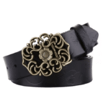 Ceinture cowboy femme cuir boucle métal florale dorée (2)