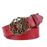 Ceinture cowboy femme cuir boucle métal florale dorée (3)