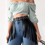 Ceinture cowboy femme noire à franges large (1)