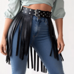 Ceinture cowboy femme noire à franges large (2)