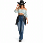 Ceinture cowboy femme noire à franges large (4)