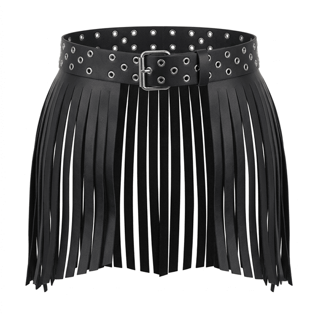Ceinture cowboy femme noire à franges large (5)