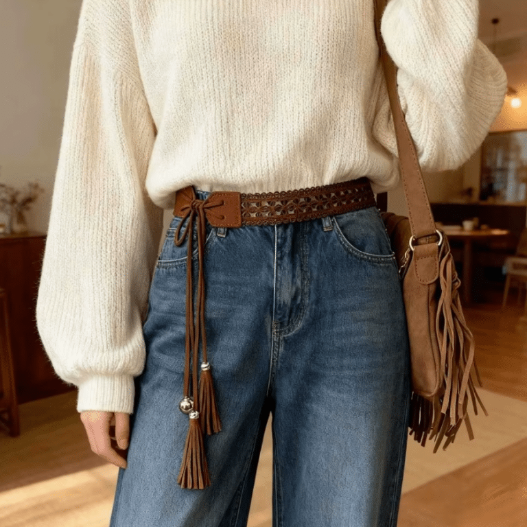 Ceinture cowboy femme style dentelle à nouer western bohème (2)