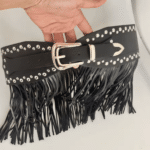 Ceinture cowboy franges rivets métalliques boucle argentée (1)