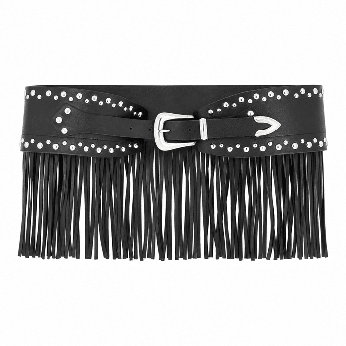 Ceinture cowboy franges rivets métalliques boucle argentée (3)
