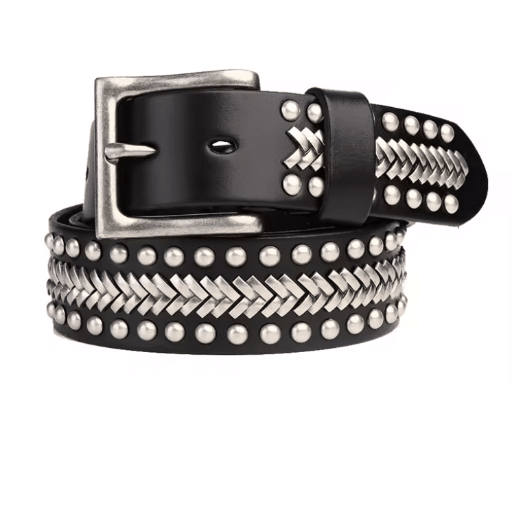 Ceinture cowboy noire métal argenté (4)