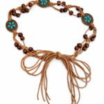 Ceinture cowboy tressée marron à nouer avec cabochons turquoise (1)