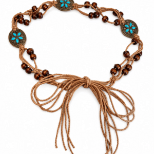 Ceinture cowboy tressée marron à nouer avec cabochons turquoise