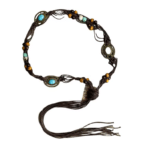 Ceinture cowboy tressée marron à nouer avec cabochons turquoise (2)