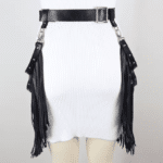 Ceinture cowgirl effet cuir sangles rivetées franges anneaux métal (3)