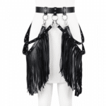 Ceinture cowgirl effet cuir sangles rivetées franges anneaux métal (5)
