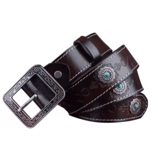Ceinture épaisse en cuir marron avec conchos turquoise western
