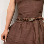 Ceinture femme corde tressée à perles et médaillons western (2)