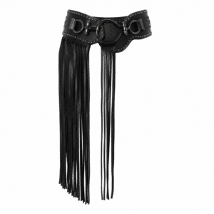 Ceinture festival noire à franges et anneaux métalliques