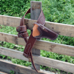 Ceinture gun belt en cuir marron avec holster cowboy (3)