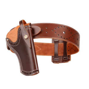 Ceinture gun belt en cuir marron avec holster cowboy