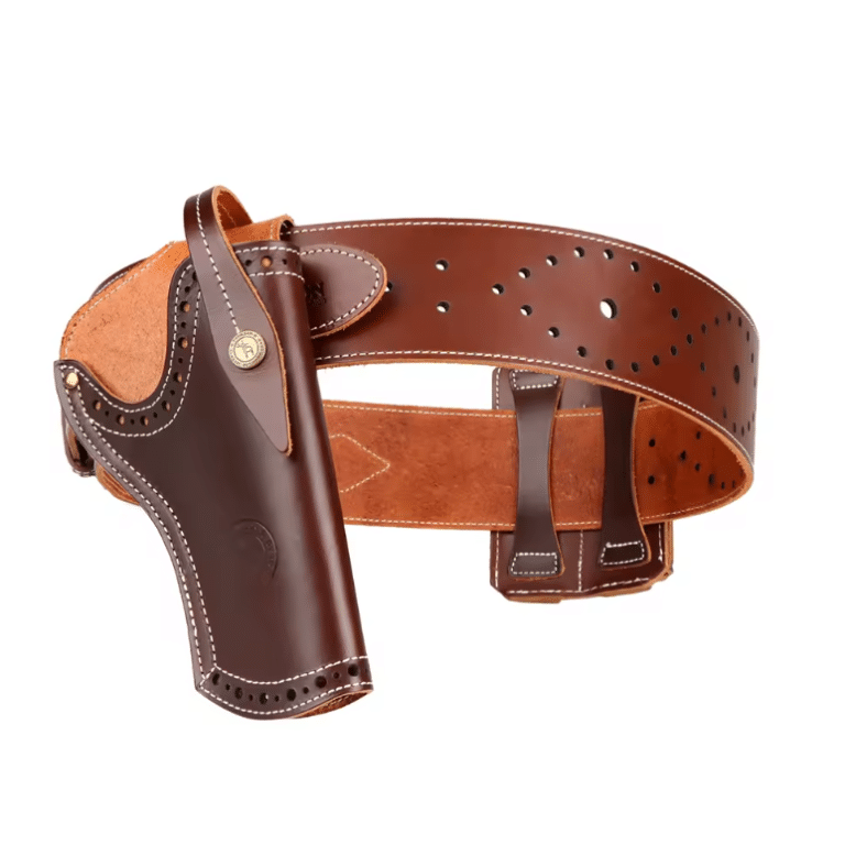 Ceinture gun belt en cuir marron avec holster cowboy (4)