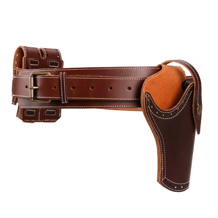 Ceinture gun belt en cuir marron avec holster cowboy (5)
