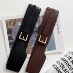 Ceinture large marron effet cuir à boucle dorée style western femme (1)