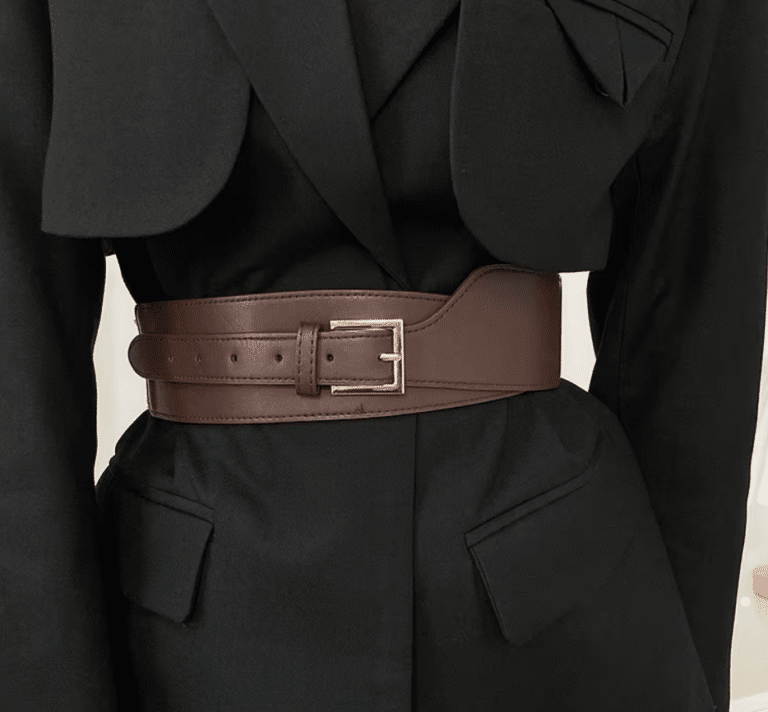 Ceinture large marron effet cuir à boucle dorée style western femme (3)