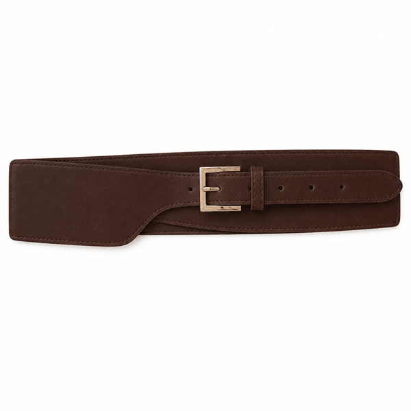 Ceinture large marron effet cuir à boucle dorée style western femme (6)
