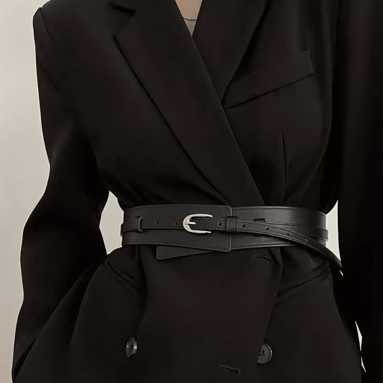 Ceinture large noire simili cuir double sangle (2)