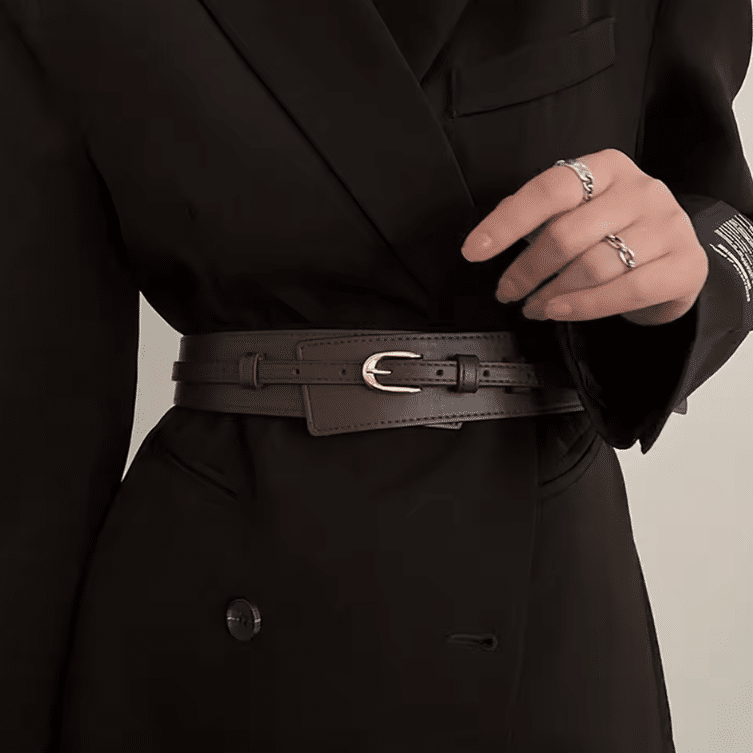 Ceinture large noire simili cuir double sangle (3)