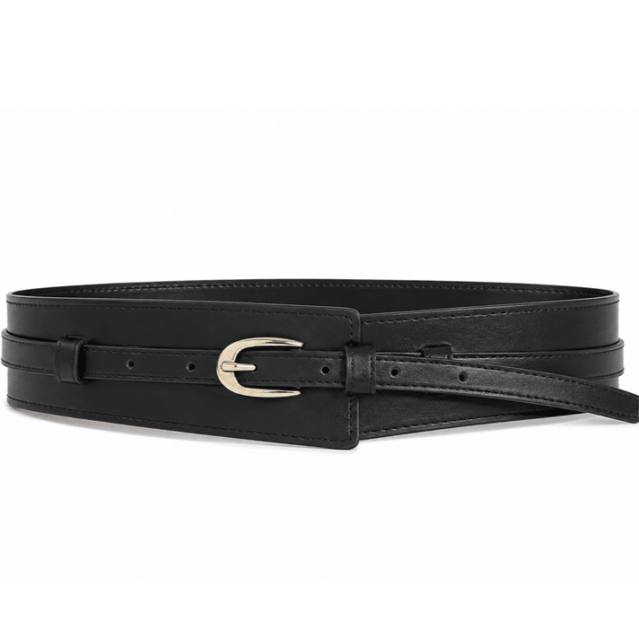 Ceinture large noire simili cuir double sangle (5)