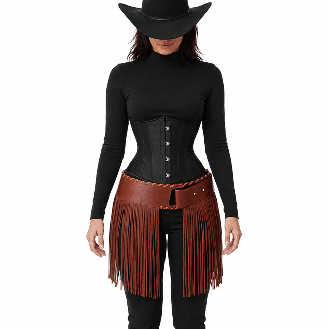 Ceinture western à franges marron avec détails tressés (3)