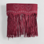 Ceinture western bordeaux à franges et double boucle argentée (3)