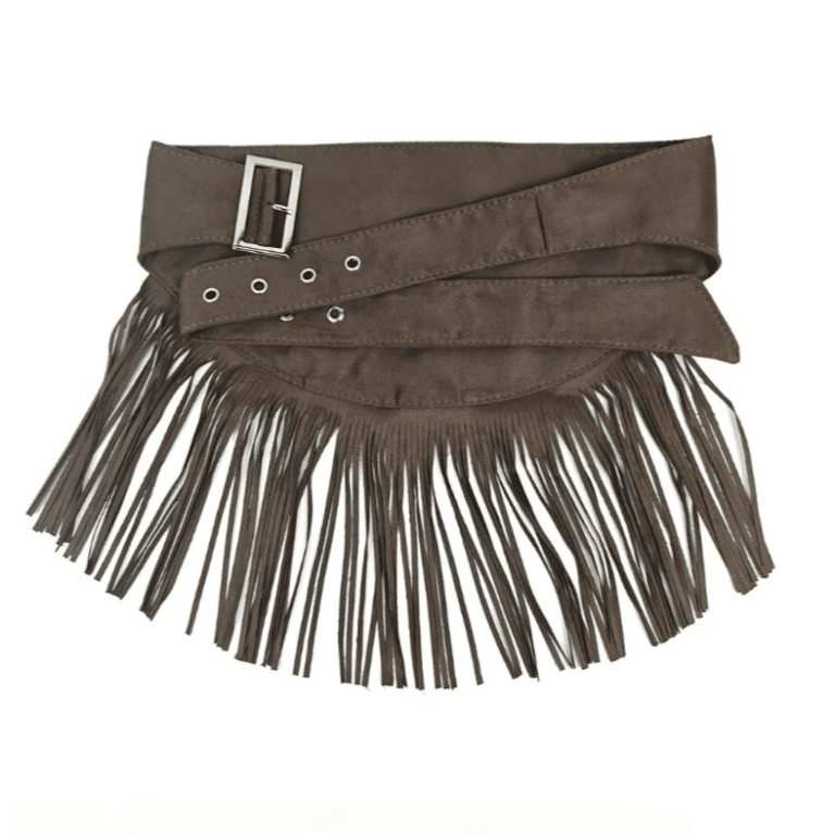 Ceinture western femme asymétrique à franges aspect daim marron (1)