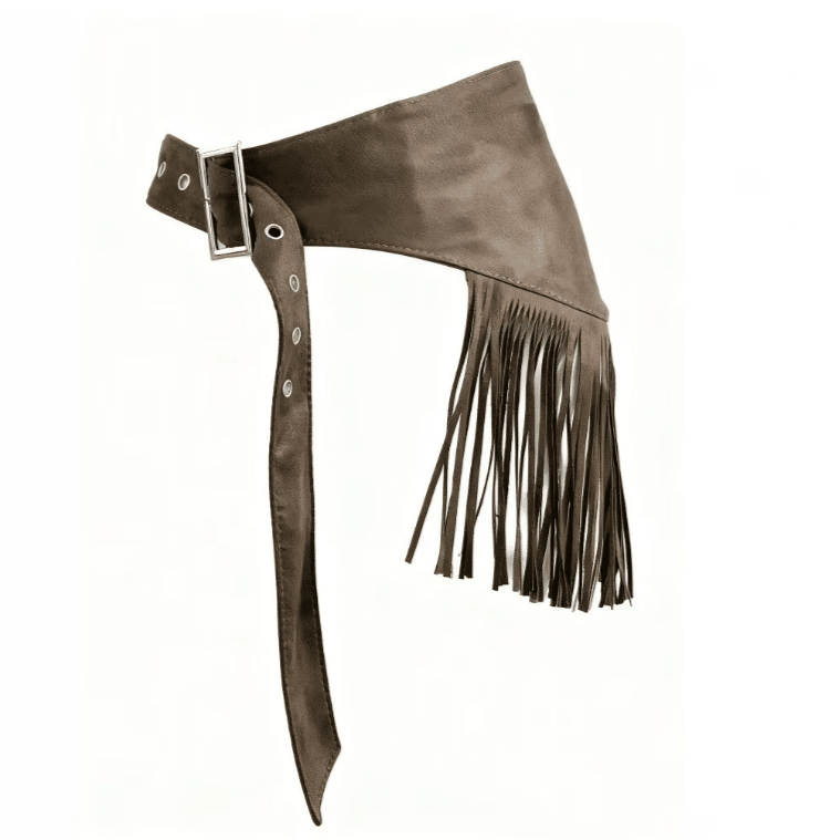 Ceinture western femme asymétrique à franges aspect daim marron (2)