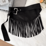 Ceinture western femme asymétrique à franges aspect daim marron (4)