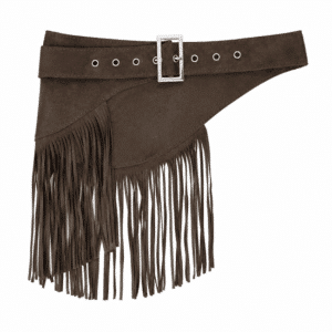 Ceinture western femme asymétrique à franges aspect daim marron