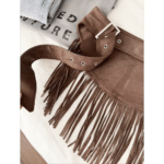 Ceinture western femme asymétrique à franges aspect daim marron (7)