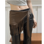 Ceinture western femme asymétrique à franges aspect daim marron (8)