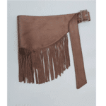 Ceinture western femme asymétrique à franges aspect daim marron (9)