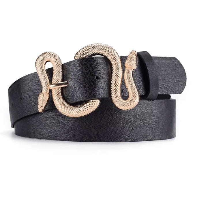 Ceinture western noire à boucle serpent dorée effet cuir (1)