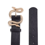 Ceinture western noire à boucle serpent dorée effet cuir (3)