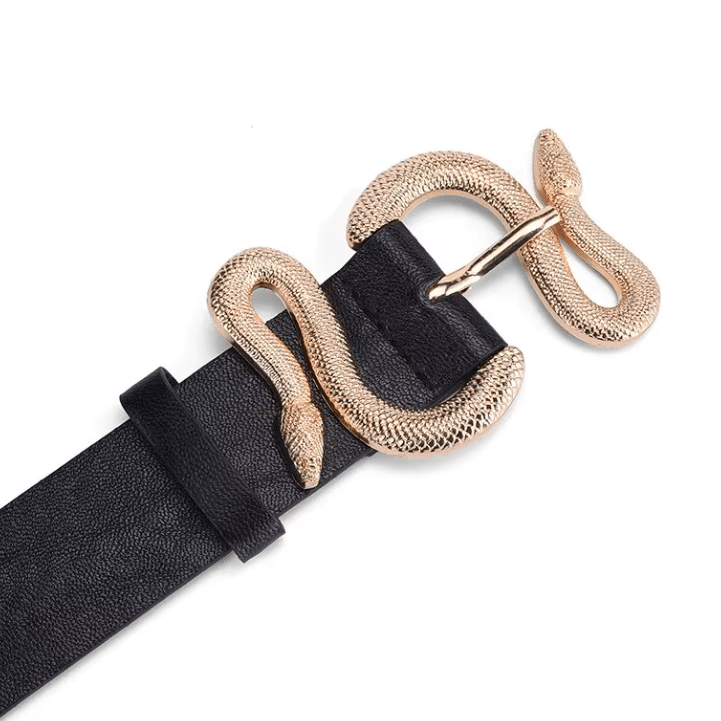 Ceinture western noire à boucle serpent dorée effet cuir (4)