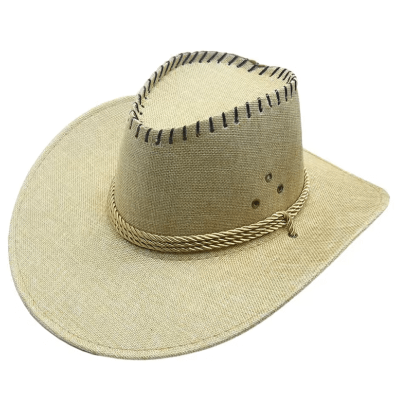 Chapeau cowboy beige aspect toile avec surpiqûres (1)