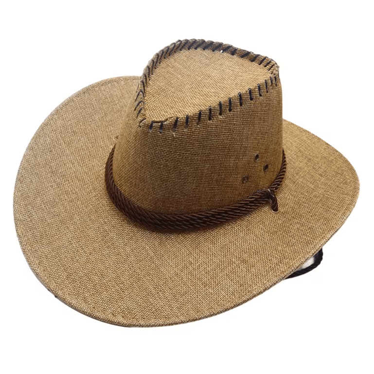 Chapeau cowboy beige aspect toile avec surpiqûres (3)