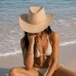 Chapeau cowboy beige aspect toile avec surpiqûres (4)