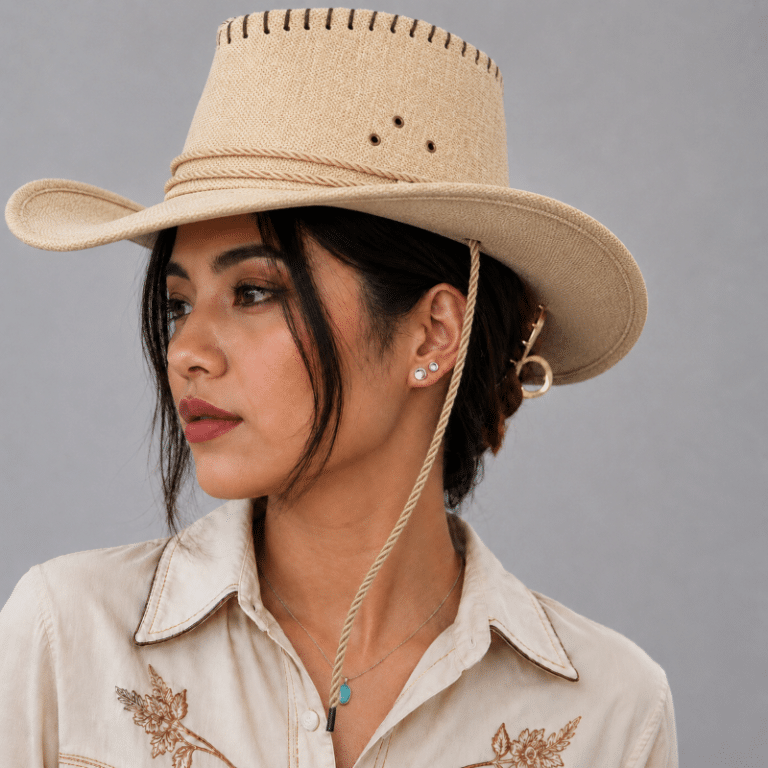 Chapeau cowboy beige aspect toile avec surpiqûres (6)