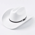 Chapeau cowboy blanc bandeau noir boucle argentée (2)