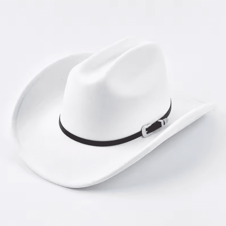 Chapeau cowboy blanc bandeau noir boucle argentée (2)