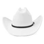 Chapeau cowboy blanc bandeau noir boucle argentée (3)