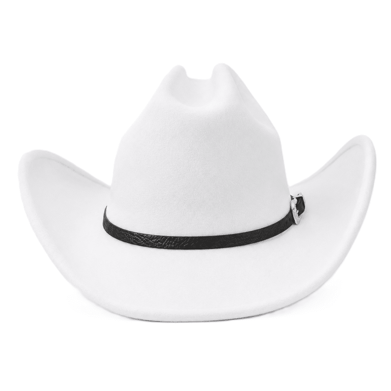 Chapeau cowboy blanc bandeau noir boucle argentée (3)
