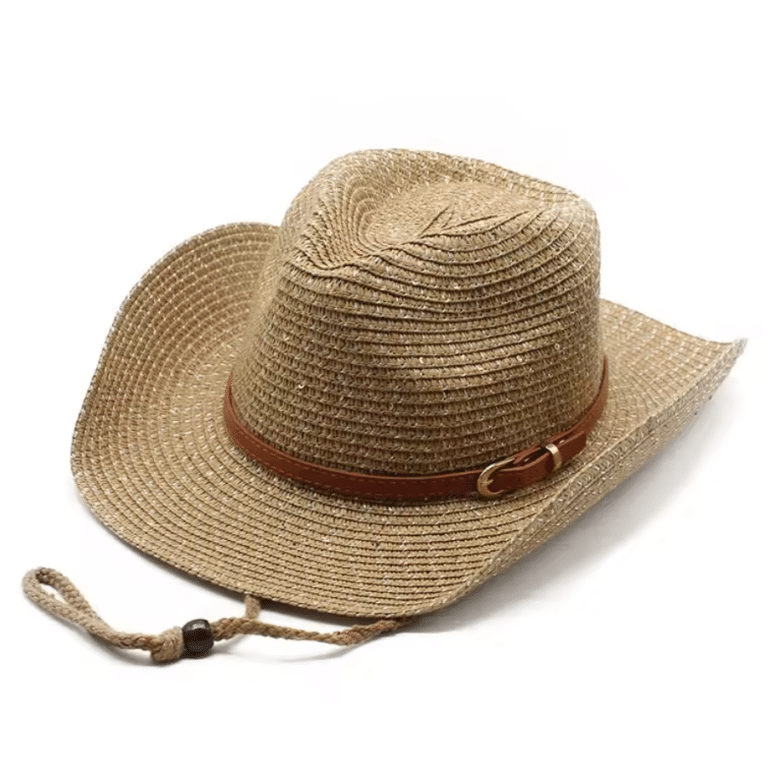 Chapeau cowboy en paille bandeau western été (1)