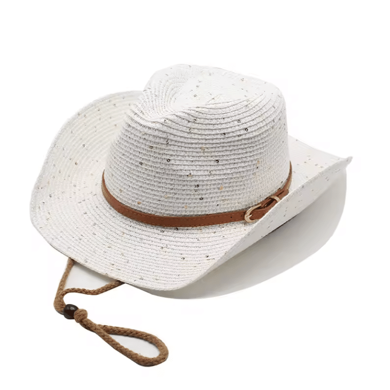 Chapeau cowboy en paille bandeau western été (2)